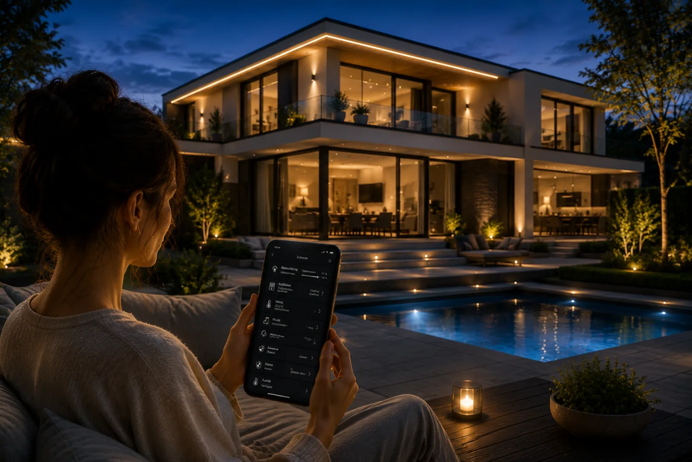 Smart-Home-Bedienpanel an Wohnzimmerwand